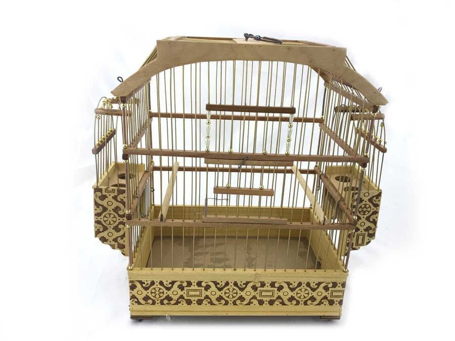 Ahşap Kafesi Telli İşlemeli 43x22x43 cm