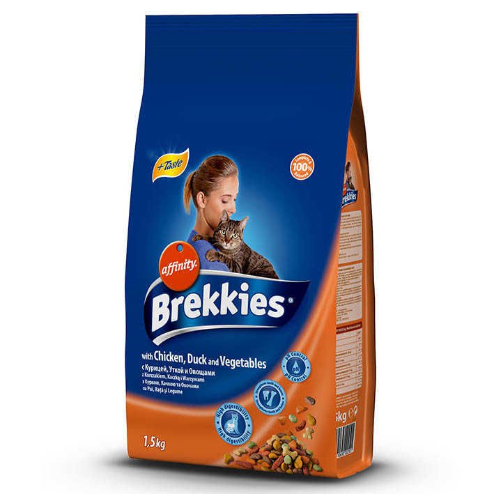 Brekkies Cat Mix Chicken Duck Vegetables - Mix Tavuklu ve Sebzeli Kedi Maması 1,5 Kg