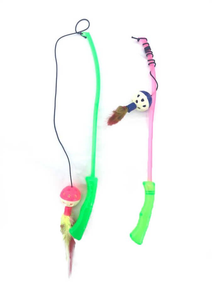 Plastik Saplı Tüylü  Lastikli Toplu Kedi Oltası