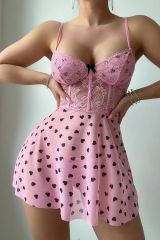 YNT Pembe Kalp Desenli Pinterest Gecelik 15712